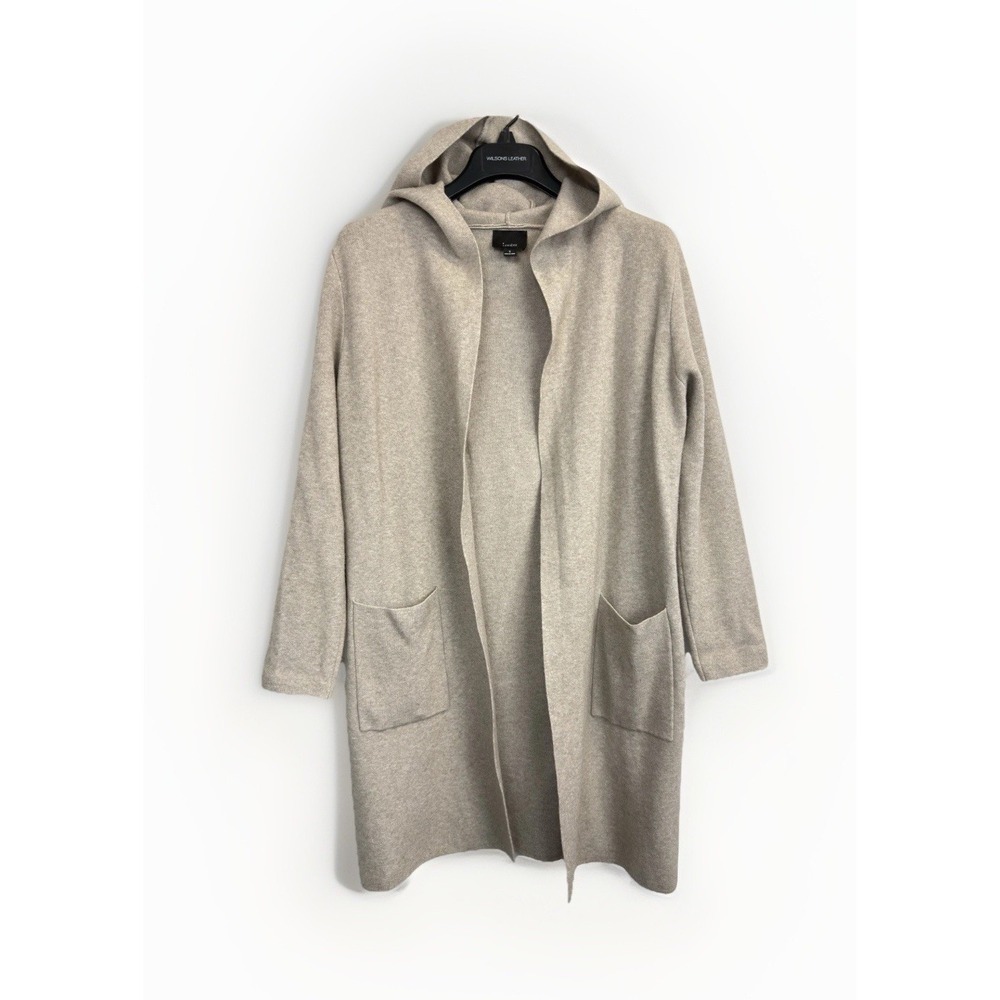 Lumière Hooded Open Front Cardigan Womens S Beige Sweater Knit Lagenlook Pockets